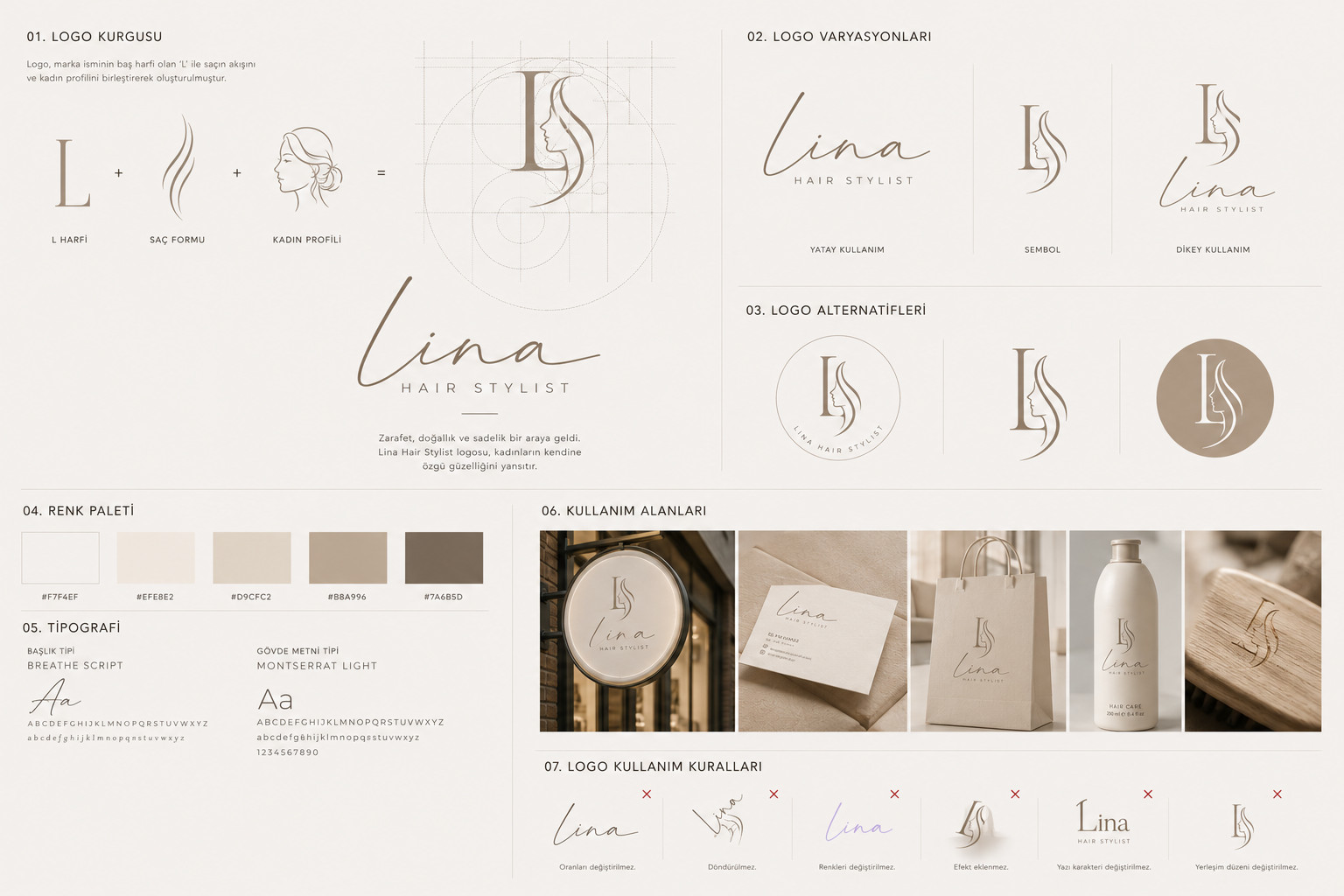 Lina Hair Stylist logo kurgusu ve varyasyonları