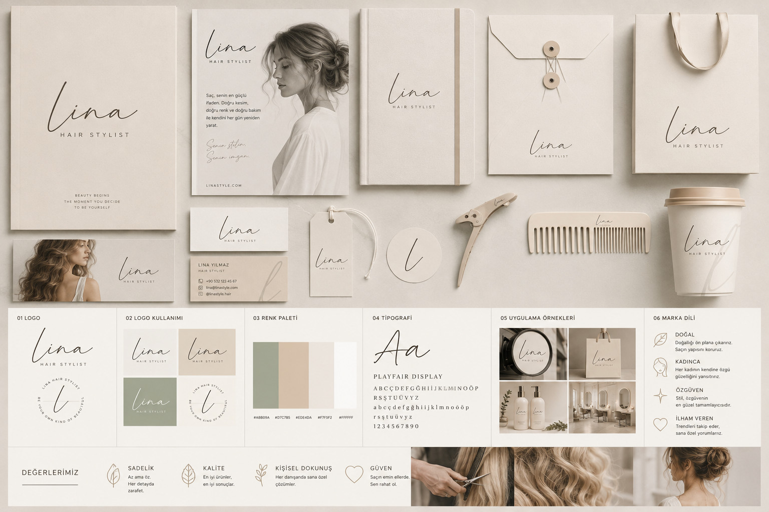 Lina Hair Stylist kurumsal kimlik çalışması
